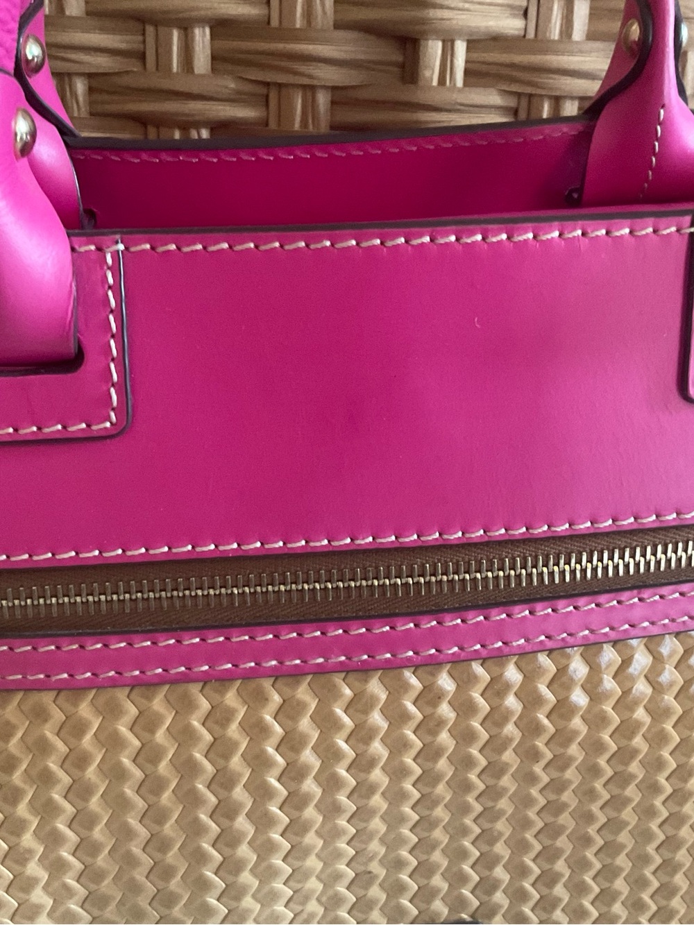 Dooney & Bourke Hot Pink and Tan Woven Tote - Picture 3 of 16